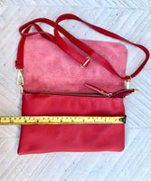 Small leather bag in RED. GENUINE leather bright red crossbody / shoulder bag. Red leather purse with adjustable strap and zipper + flap