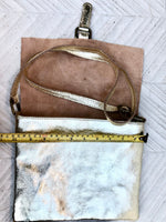 Metallic GOLD crossbody / shoulder bag, genuine leather small crossover, messenger bag with zipper and flap. Small gold leather purse