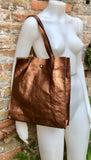 Tote leather bag in COPPER .Soft natural genuine leather shopper bag. Metallic leather shopper. COPPER shoulder bag. Copper purse