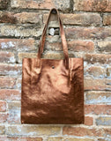 Tote leather bag in COPPER .Soft natural genuine leather shopper bag. Metallic leather shopper. COPPER shoulder bag. Copper purse