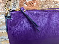 PURPLE leather bag. GENUINE leather cross body / shoulder bag. PURPLE leather purse with adjustable strap + zipper. Soft leather messenger