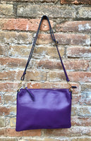 PURPLE leather bag. GENUINE leather cross body / shoulder bag. PURPLE leather purse with adjustable strap + zipper. Soft leather messenger