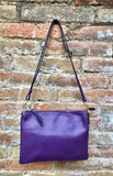 PURPLE leather bag. GENUINE leather cross body / shoulder bag. PURPLE leather purse with adjustable strap + zipper. Soft leather messenger