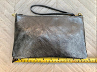 Small leather bag in METALLIC dark SILVER .Cross body, shoulder bag or wristlet in GENUINE leather. Silver leather purse + adjustable strap