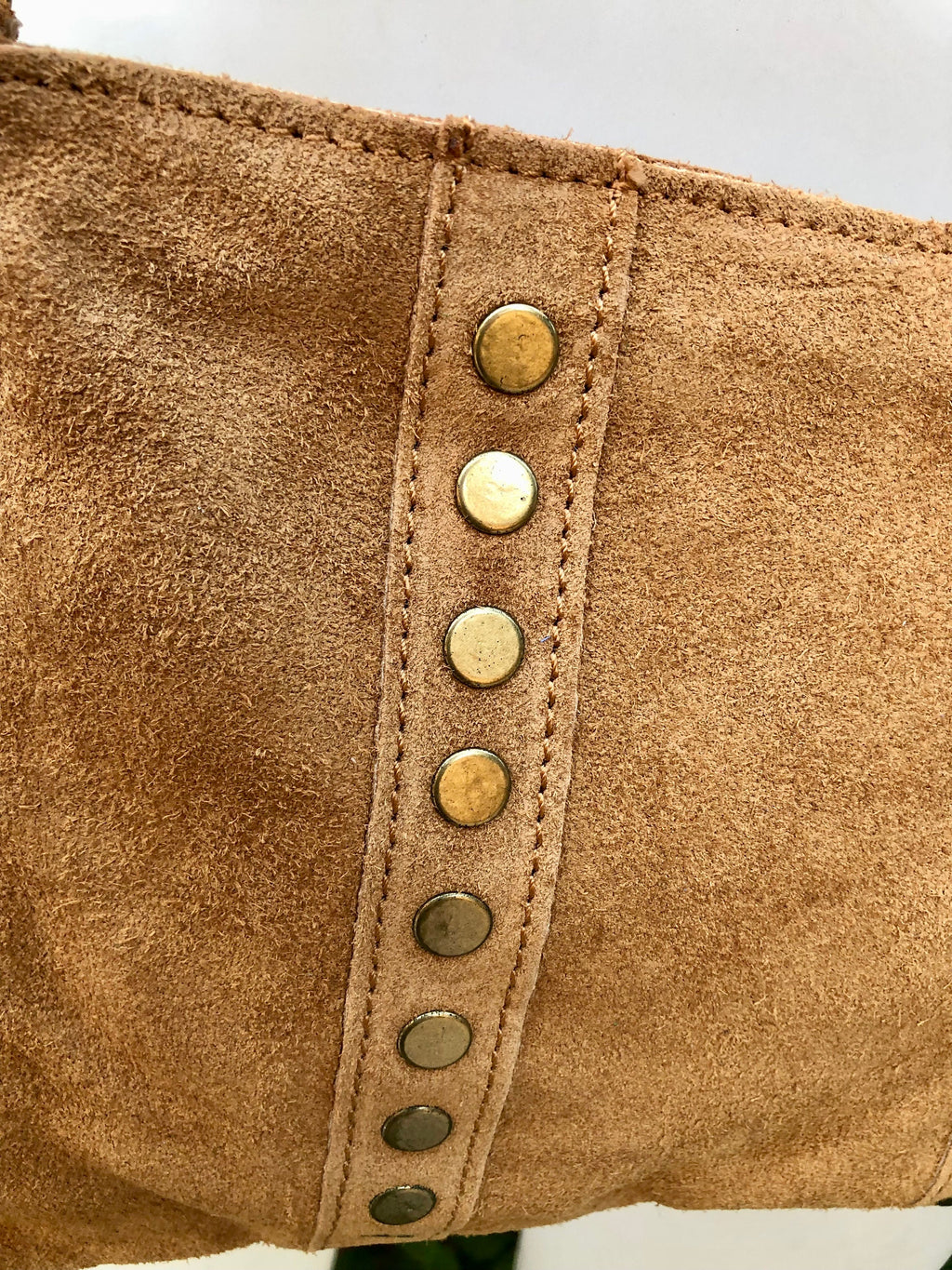Crossbody bag. Light camel BROWN suede leather purse with bronze color tacks Genuine suede leather messenger bag. Saddle brown crossbody bag