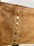 Crossbody bag. Light camel BROWN suede leather purse with bronze color tacks Genuine suede leather messenger bag. Saddle brown crossbody bag