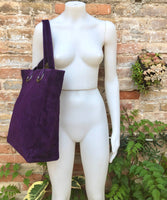 PURPLE large TOTE leather bag. Soft natural genuine suede leather shopper bag. Purple suede bag laptop bag. Purple suede purse