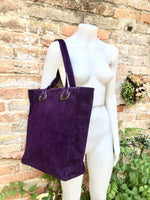 PURPLE large TOTE leather bag. Soft natural genuine suede leather shopper bag. Purple suede bag laptop bag. Purple suede purse