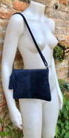 NAVY blue suede bag. Dark blue GENUINE suede leather crossbody bag. Small blue leather bag with adjustable strap + zipper. Navy suede purse