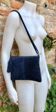 NAVY blue suede bag. Dark blue GENUINE suede leather crossbody bag. Small blue leather bag with adjustable strap + zipper. Navy suede purse