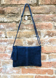 NAVY blue suede bag. Dark blue GENUINE suede leather crossbody bag. Small blue leather bag with adjustable strap + zipper. Navy suede purse