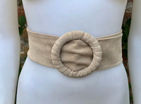 Beige suede waist belt with large round buckle. Boho soft suede belt in light beige. Genuine suede leather. Boho beige suede belt