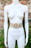 Beige suede waist belt with large round buckle. Boho soft suede belt in light beige. Genuine suede leather. Boho beige suede belt