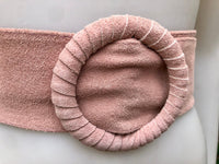 Light pink suede waist belt with large round buckle. Boho soft suede belt in a soft pink shade. Genuine natural pink suede leather