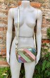 Metallic shine leather bag in GOLD, pink, green and blue. Reversible cross body / shoulder bag in GENUINE leather. Adjustable strap.