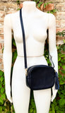 NAVY BLUE small leather bag . Cross body / shoulder bag in GENUINE leather. Dark blue leather purse. Tassel on the zipper . Gold accents