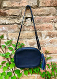 NAVY BLUE small leather bag . Cross body / shoulder bag in GENUINE leather. Dark blue leather purse. Tassel on the zipper . Gold accents