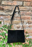 Suede leather bag in BLACK.Cross body bag, boho shoulder bag in GENUINE leather. Small leather bag, BLACK shoulder bag, small black purse.