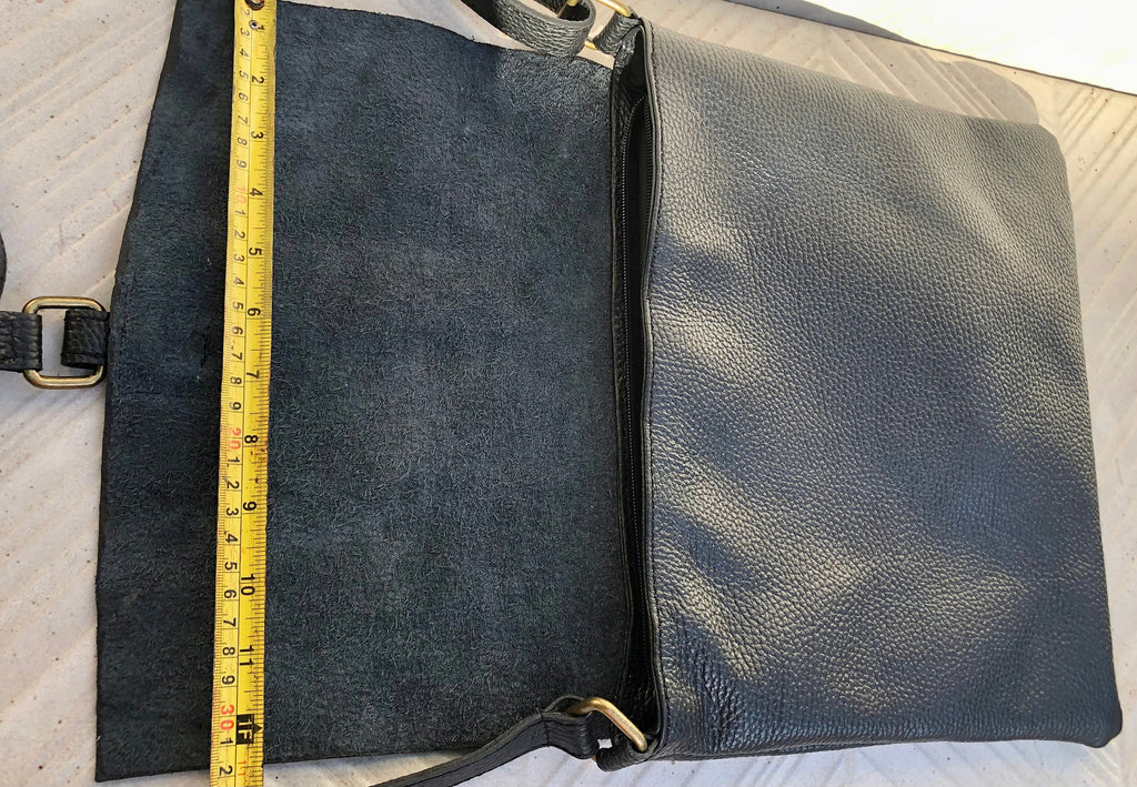 Black crossbody leather bag. Soft genuine leather bag. Black messenger. Black purse with zipper, flap and adjustable strap.