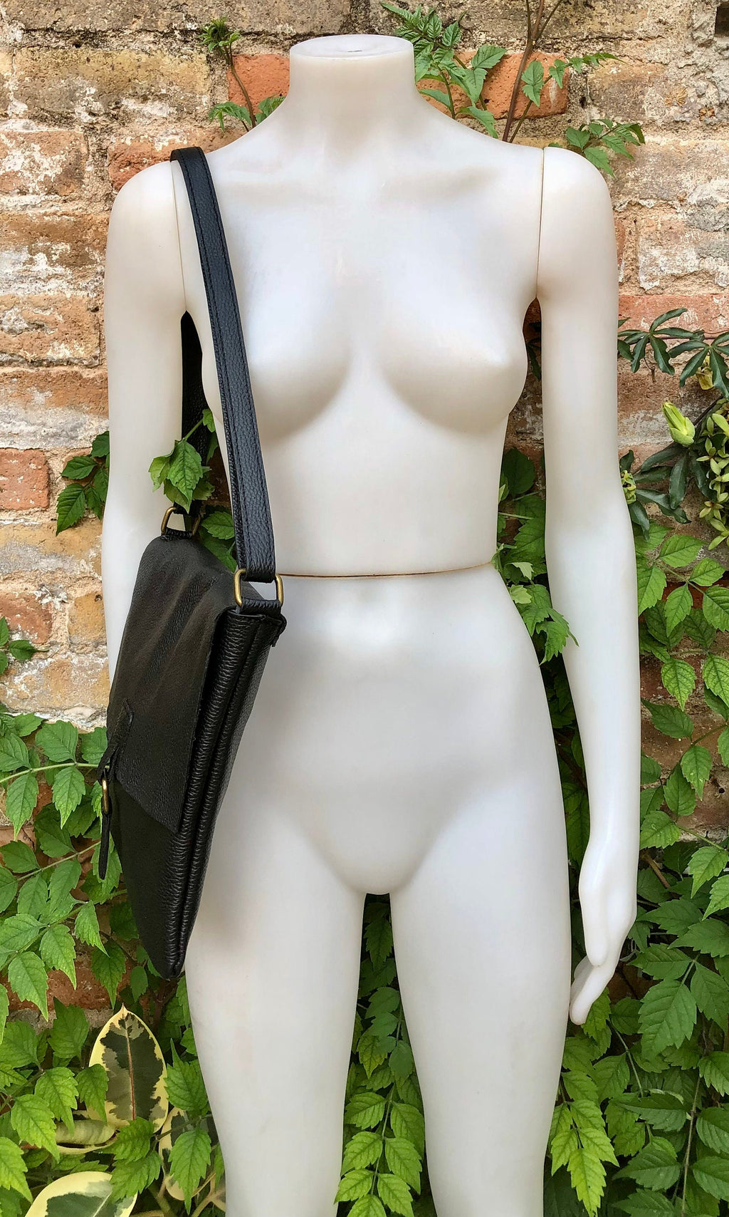Black crossbody leather bag. Soft genuine leather bag. Black messenger. Black purse with zipper, flap and adjustable strap.