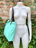 TOTE leather bag in aqua green. Genuine soft natural suede. Light green large SHOPPER leather bag. Laptop bag in very light turquoise suede