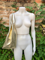 Shoulder leather bag in GOLD. GENUINE leather shopper bag. Large carry all bag for your laptop, books. Metallic effect golden leather purse