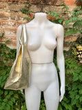 Shoulder leather bag in GOLD. GENUINE leather shopper bag. Large carry all bag for your laptop, books. Metallic effect golden leather purse