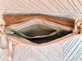 Metallic pink gold small leather bag. Light pink GENUINE leather shoulder / crossbody bag. Salmon pink purse with adjustable strap+ zipper