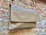 Light brown small leather bag. GENUINE leather taupe color cross body bag. Tan bag with adjustable strap, zipper + flap. Small brown purse