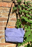 Messenger bag in genuine suede leather. Light purple-blue cross body bag. Boho suede bag with zipper and flap. Periwinkle suede purse