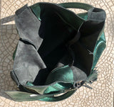 METALLIC green shoulder leather bag. Genuine leather shopper bag. Carry all bag for your laptop, books. Metallic effect GREEN leather purse