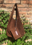 Slouch bag.Large TOTE leather bag in DARK brown with zipper.Genuine leather bag. BROWN leather laptop bags. Large shopper leather bag.