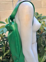 GREEN genuine leather rucksack/ shoulder bag. Green genuine leather shopper. Green backpack for laptops, tablets, books...