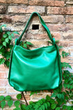 GREEN genuine leather rucksack/ shoulder bag. Green genuine leather shopper. Green backpack for laptops, tablets, books...
