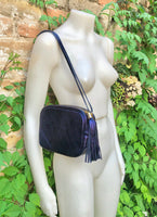 Small leather bag in PURPLE - NAVY. Crossbody / shoulder bag in genuine leather. Metallic shine leather bag. Dark blue-purple leather purse