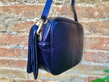 Small leather bag in PURPLE - NAVY. Crossbody / shoulder bag in genuine leather. Metallic shine leather bag. Dark blue-purple leather purse