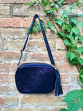 Small leather bag in PURPLE - NAVY. Crossbody / shoulder bag in genuine leather. Metallic shine leather bag. Dark blue-purple leather purse