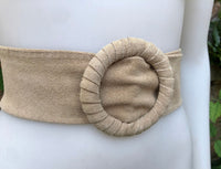 Beige suede waist belt with large round buckle. Boho soft suede belt in light beige. Genuine suede leather. Boho beige suede belt