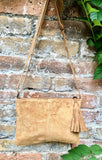 Suede leather bag in CAMEL BROWN Cross body bag, shoulder bag in GENUINE leather. Small leather bag with adjustable strap and zipper.