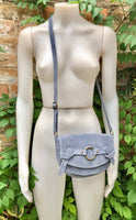 Blue suede bag.Genuine leather. Blue crossbody bag. Small leather bag with adjustable strap and zipper. Small blue suede purse