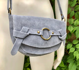 Blue suede bag.Genuine leather. Blue crossbody bag. Small leather bag with adjustable strap and zipper. Small blue suede purse