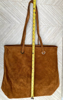 Large TOTE leather bag in camel brown. Soft natural genuine suede leather shopper bag. Book or laptop shoulder bag in light brown leather