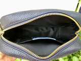 NAVY BLUE small leather bag . Cross body / shoulder bag in GENUINE leather. Dark blue leather purse. Tassel on the zipper . Gold accents