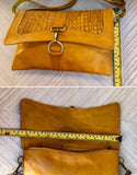 Small cross body bag in yellow “distressed” vintage style genuine leather. Enveloppe bag with adjustable strap and flap. Boho yellow purse