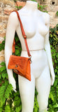 Small cross body bag in ORANGE “distressed” vintage style genuine leather. Enveloppe bag with adjustable strap and flap. Boho yellow purse