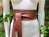 Terracotta BROWN obi belt. Wrap belt in soft genuine leather. Wraparound waist belt. Wide style. Boho dress belt in burgundy- brown leather