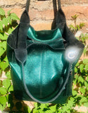 METALLIC green shoulder leather bag. Genuine leather shopper bag. Carry all bag for your laptop, books. Metallic effect GREEN leather purse