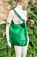 GREEN genuine leather rucksack/ shoulder bag. Green genuine leather shopper. Green backpack for laptops, tablets, books...