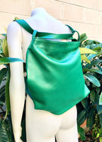GREEN genuine leather rucksack/ shoulder bag. Green genuine leather shopper. Green backpack for laptops, tablets, books...