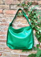 GREEN genuine leather rucksack/ shoulder bag / crossbody. Green genuine leather shopper. Green carry all bag for laptops, tablets...